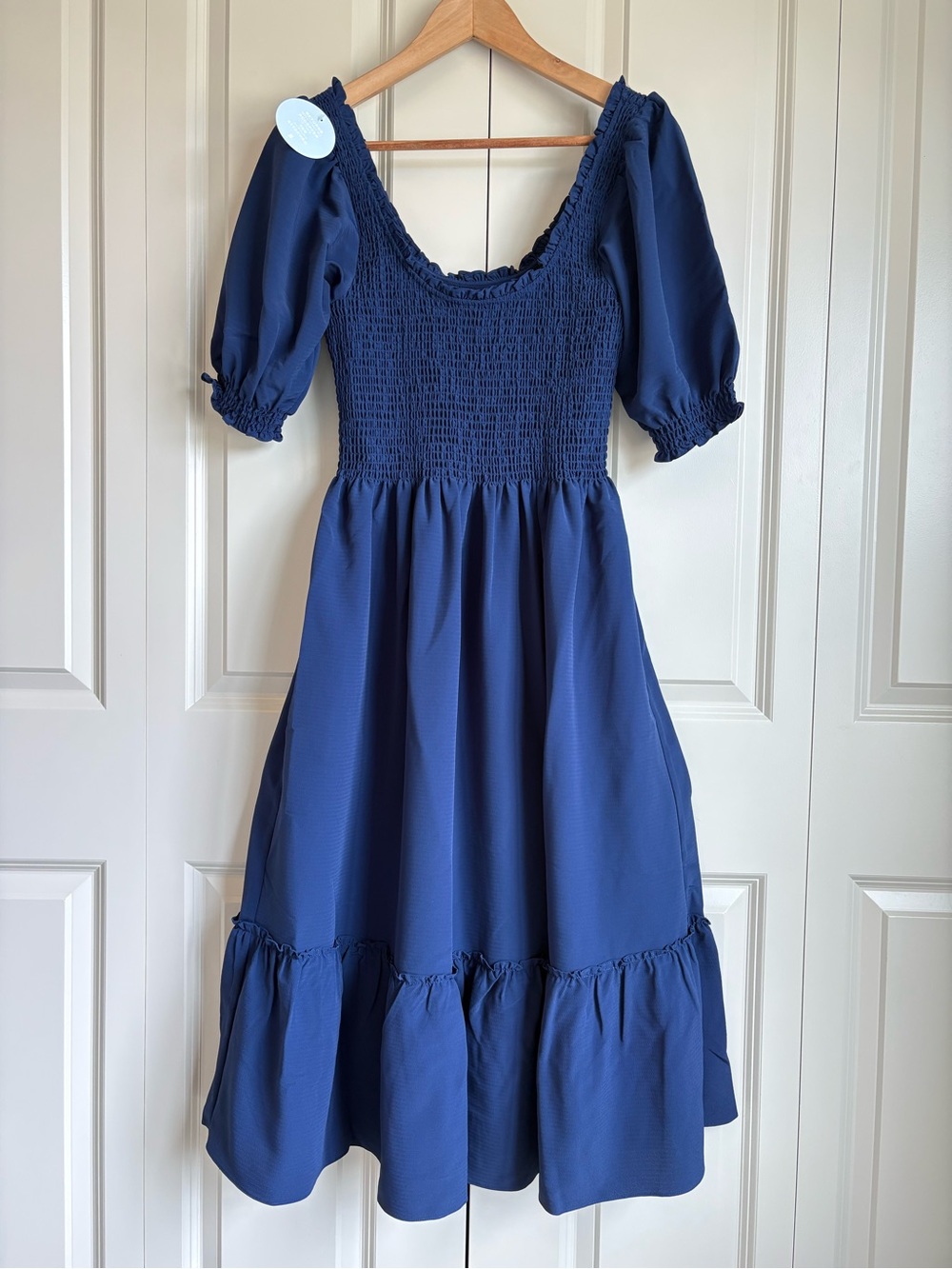 NWT Hill House Home Louisa Dress Navy Crepe Smocked Midi Cottagecore Size small